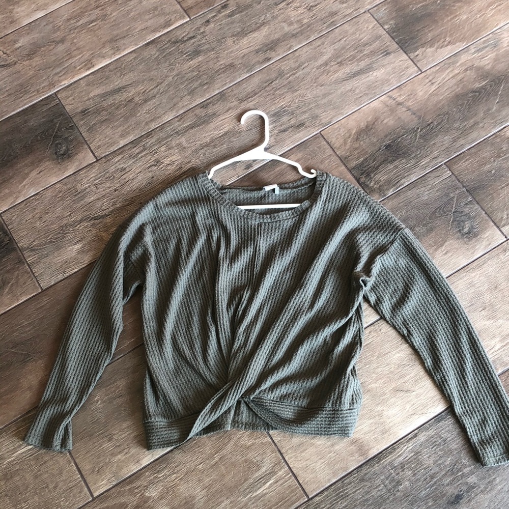 Green tie up sweater
